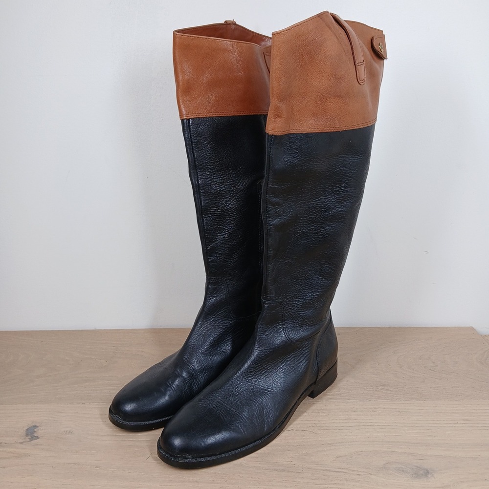 Ralph Lauren Riding Boots Women 8.5 Black Brown Leather Equestrian Side Zip